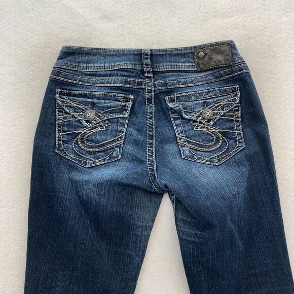 Silver Jeans Suki Surplus Women's 28x30 Bootcut Dark Blue Stretch Denim Grunge - Picture 12 of 16